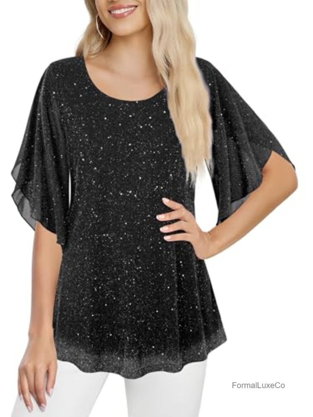Women's Mesh Tunic Top 3/4 Sleeve Dressy Casual Blouse